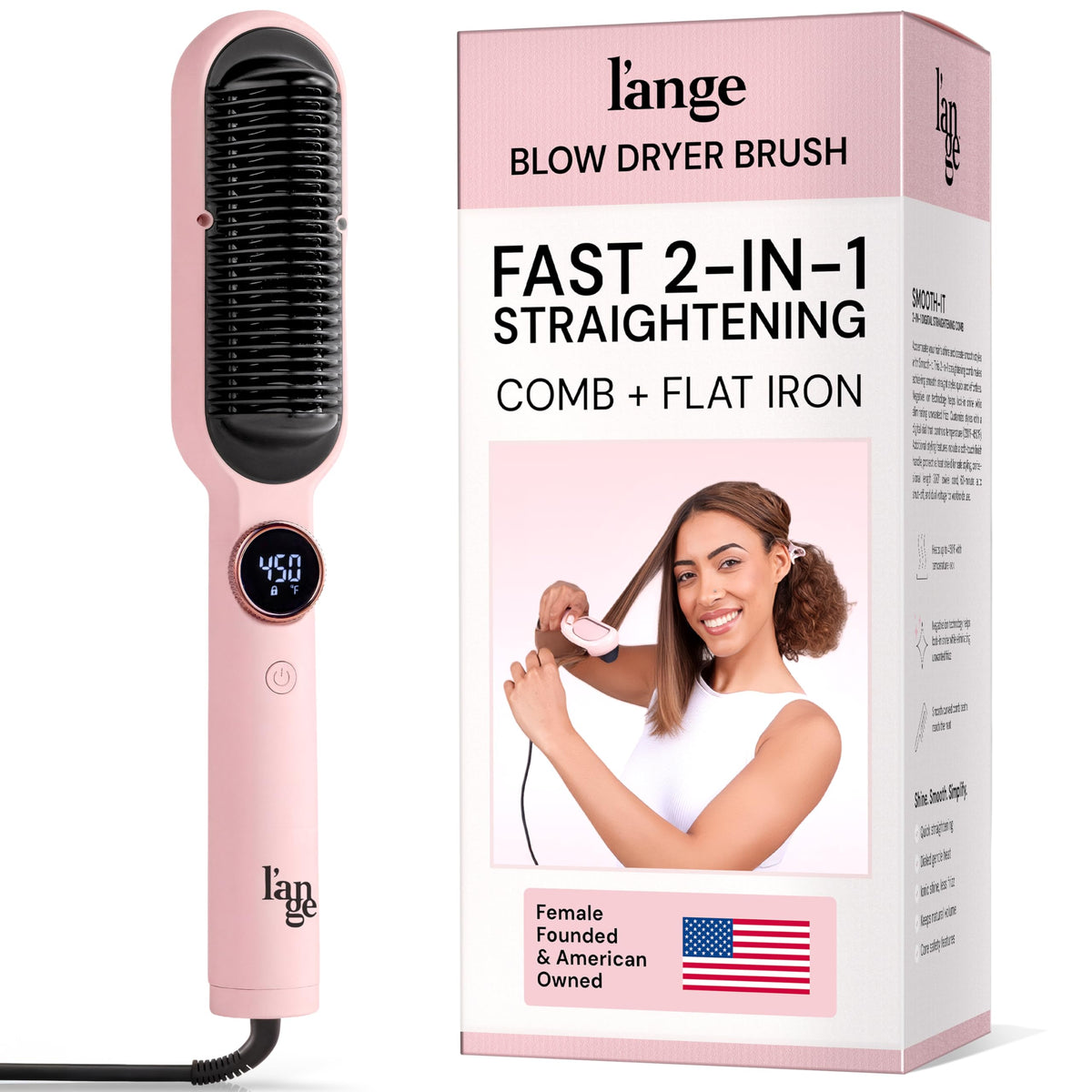 L'ANGE HAIR Brosse Lissante 2-en-1 vue de face avec écran numérique