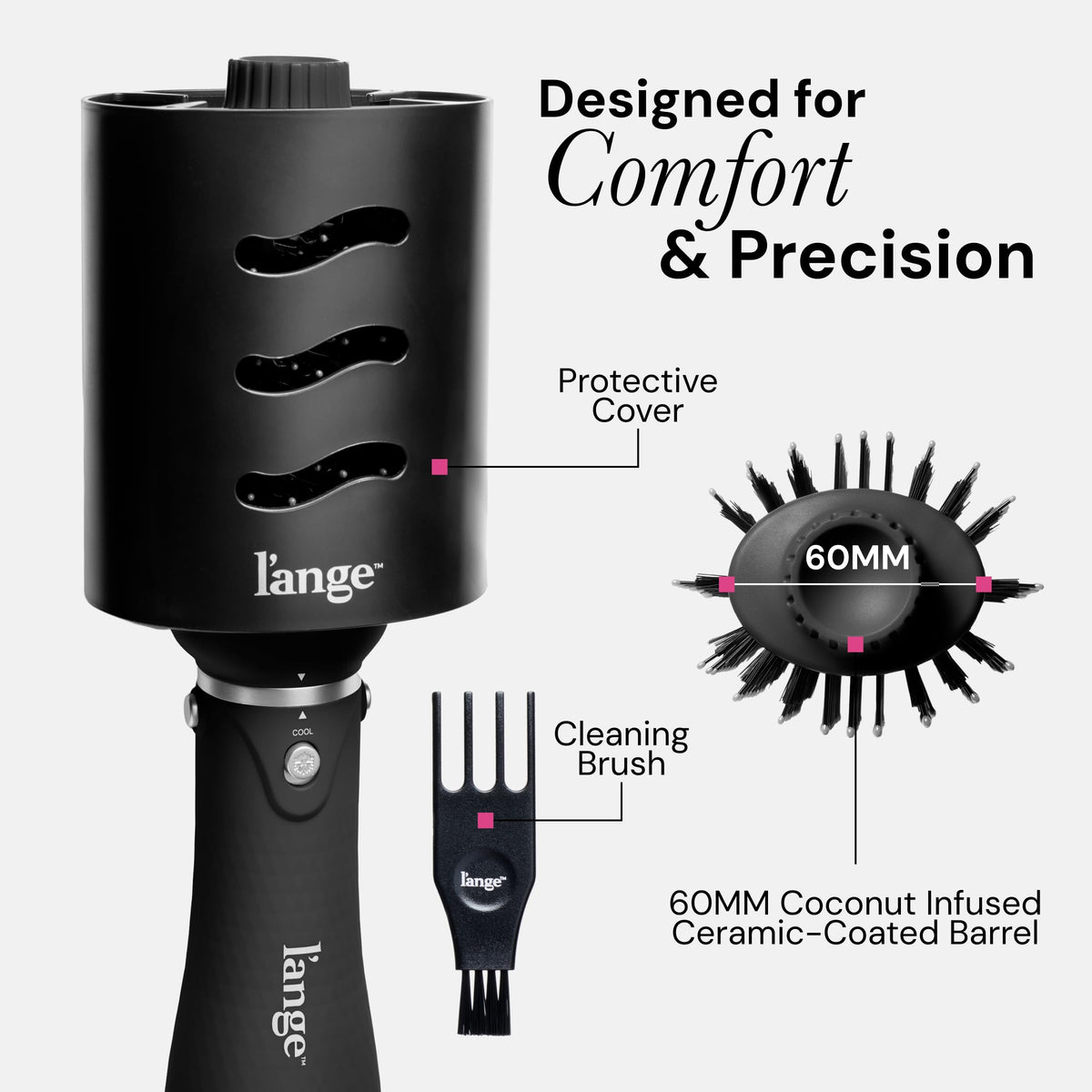 L'ANGE HAIR Brosse Volumisante 2-en-1 60mm avec huile de coco