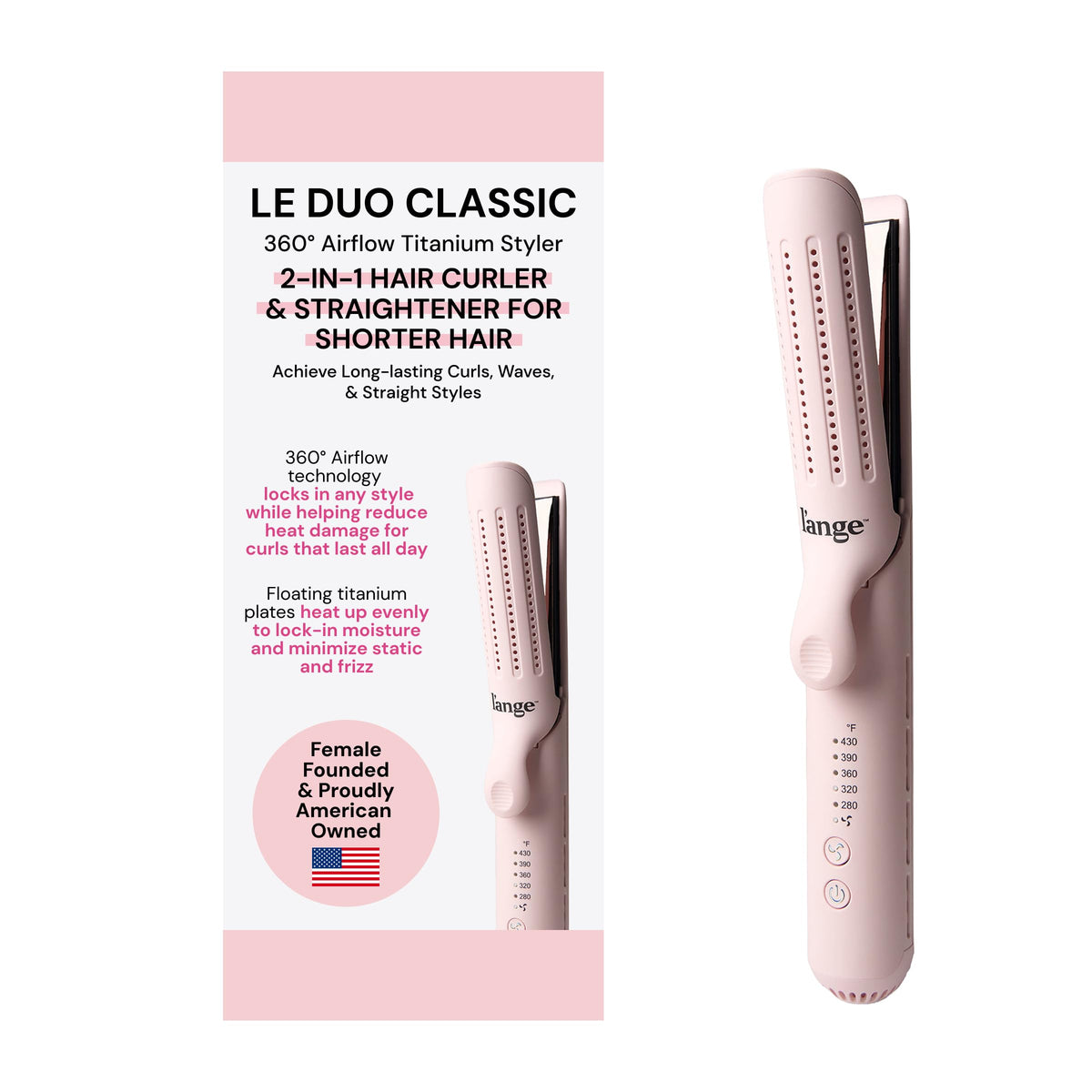 L'ANGE HAIR Le Duo Standard 360° Airflow Styler vue de face, couleur blush