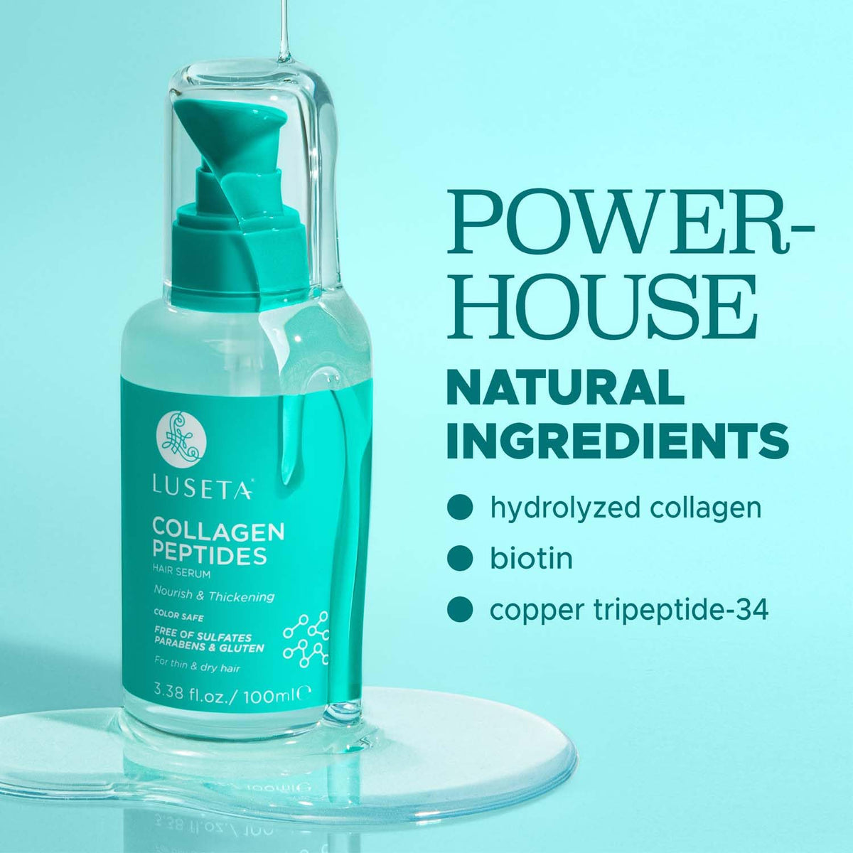 L LUSETA huile de cheveux aux peptides de collagène 3,38 oz flacon avec étiquette