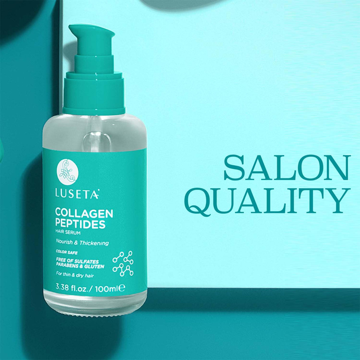 L LUSETA huile de cheveux aux peptides de collagène 3,38 oz ouverture du bouchon