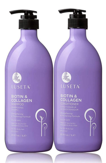 L LUSETA set de shampooing et après-shampooing Biotine et Collagène 1000ml avant