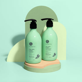 L LUSETA Shampooing Tea Tree Mint sur un fond naturel