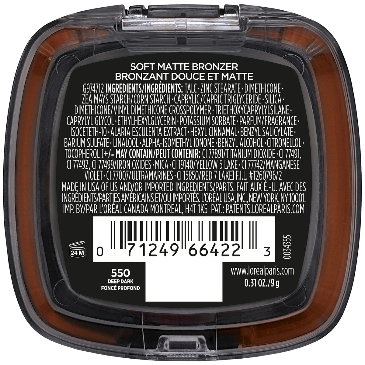 L'Oreal Paris Bronzer Mat côté montrant la texture poudre