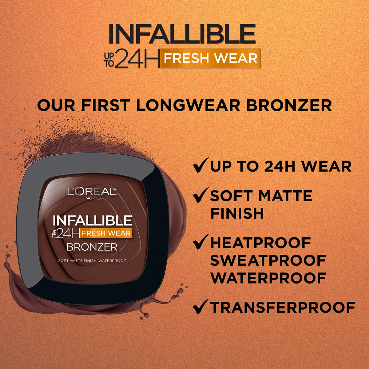 L'Oreal Paris Bronzer Mat couleur Deep Dark avec échantillon de texture