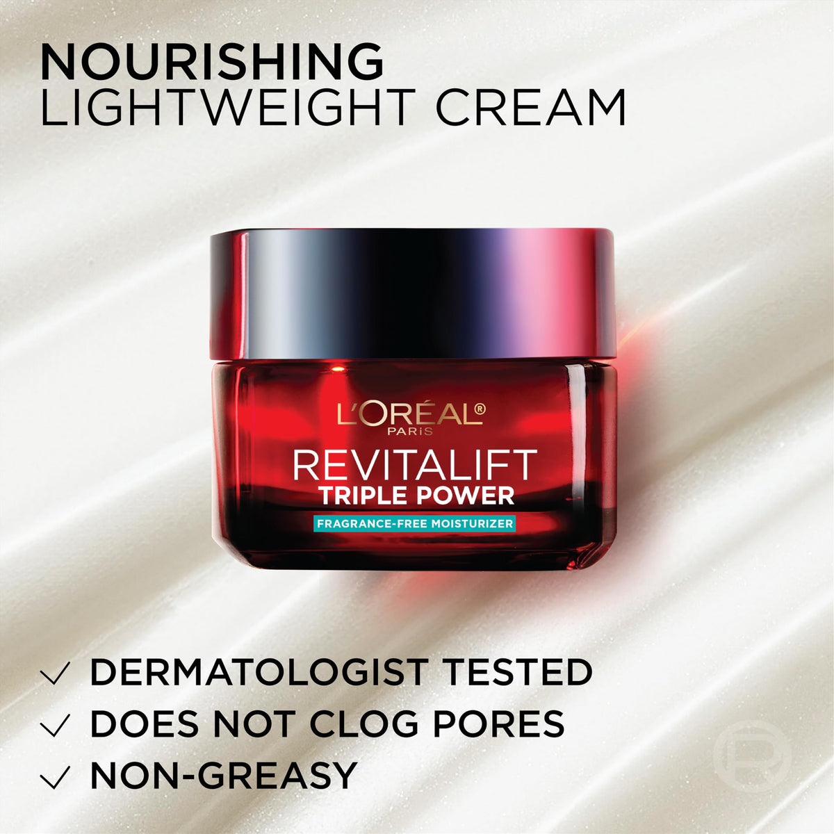 L'Oreal Paris Crème Hydratante Anti-Âge avec fleurs et décor naturel