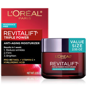 L'Oreal Paris Crème Hydratante Anti-Âge vue avant avec texture crémeuse
