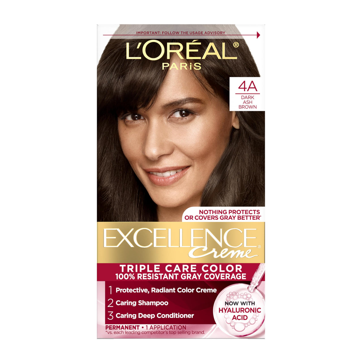L'Oreal Paris Excellence Crème 4A Châtain Cendre boîte avec instructions