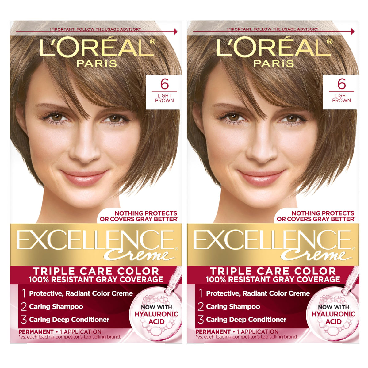 L'Oreal Paris Excellence Crème 6 Châtain Clair devant une boîte de teinture