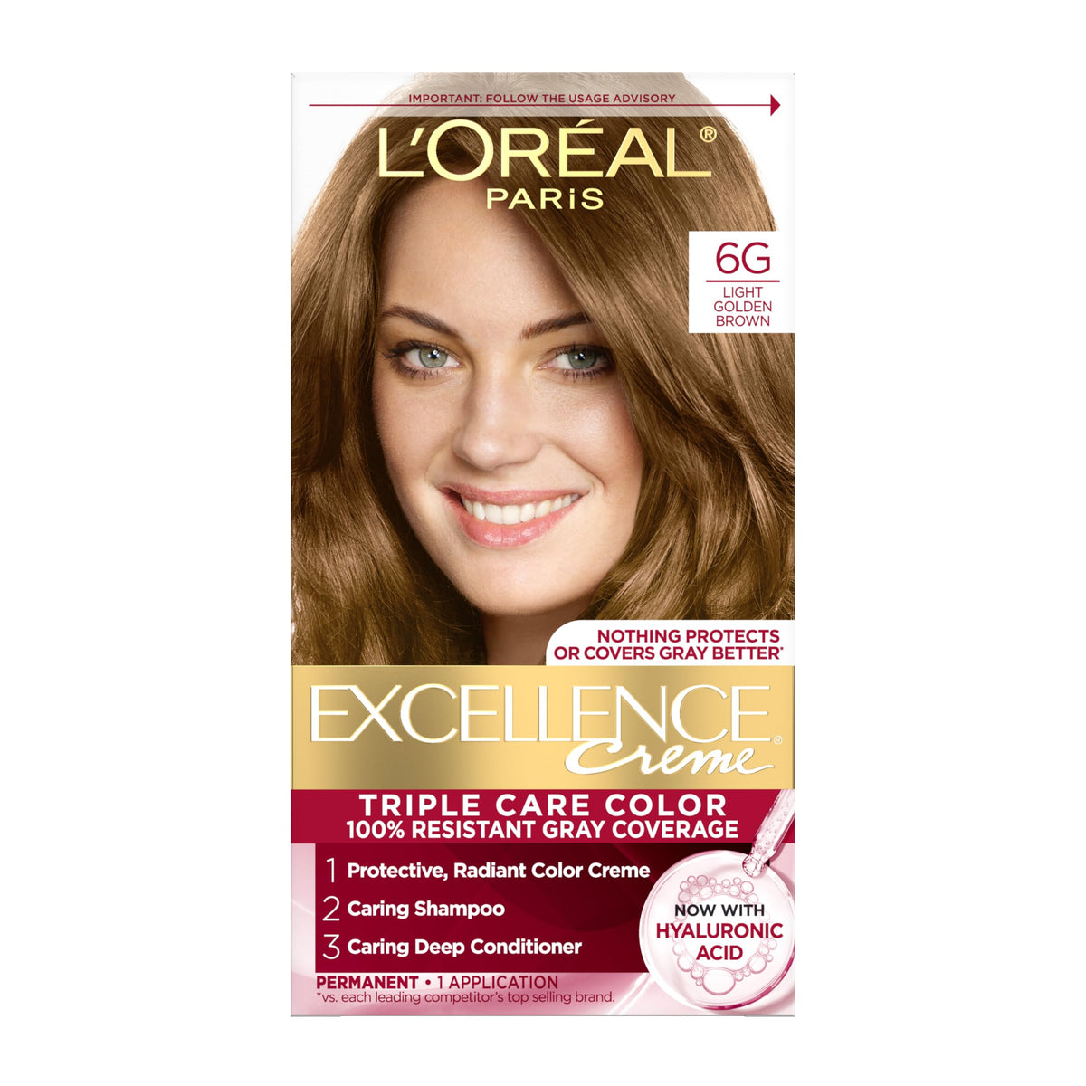 L'Oreal Paris Excellence Crème 6G Châtain Clair Doré avant et après application