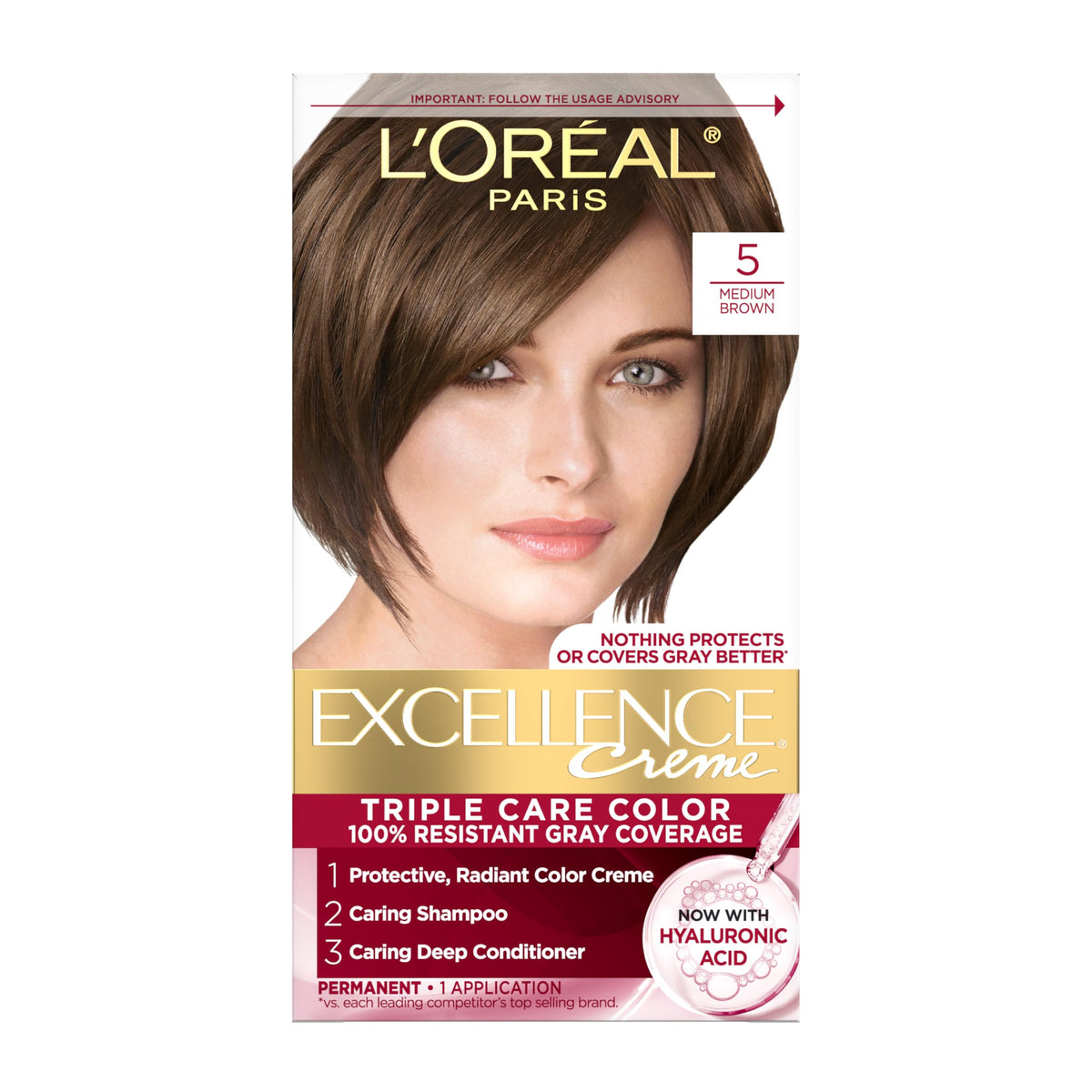 L'Oreal Paris Excellence Crème Teinture Cheveux 5 Châtain Moyen - emballage avant