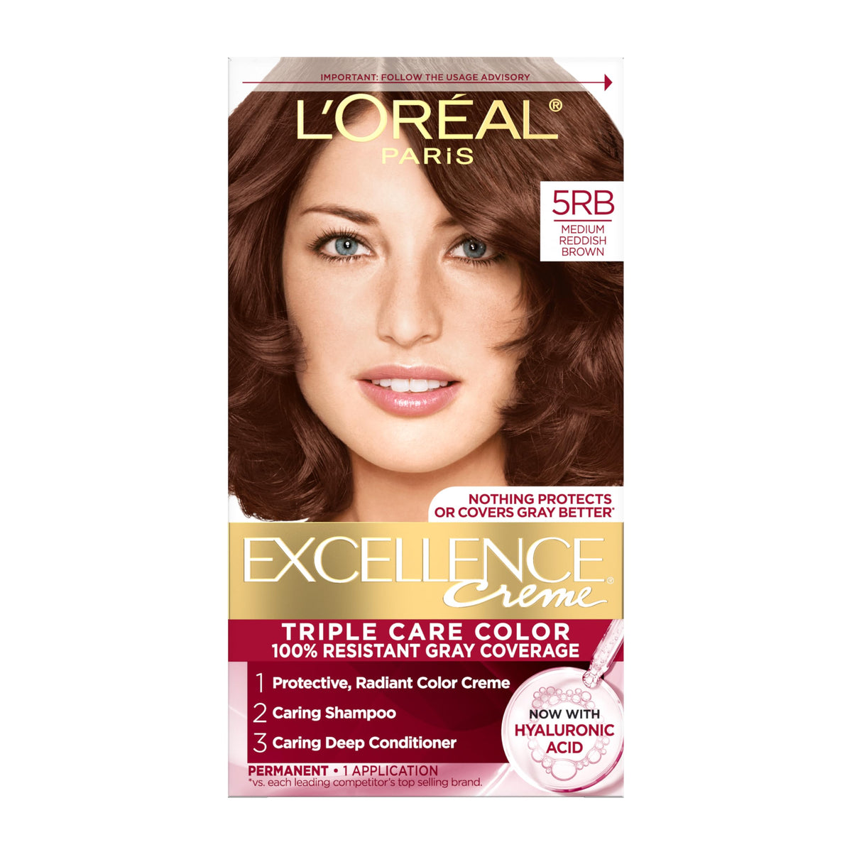 L'Oreal Paris Excellence Crème Teinture Cheveux 5RB Châtain Rouge Moyen, emballage avant