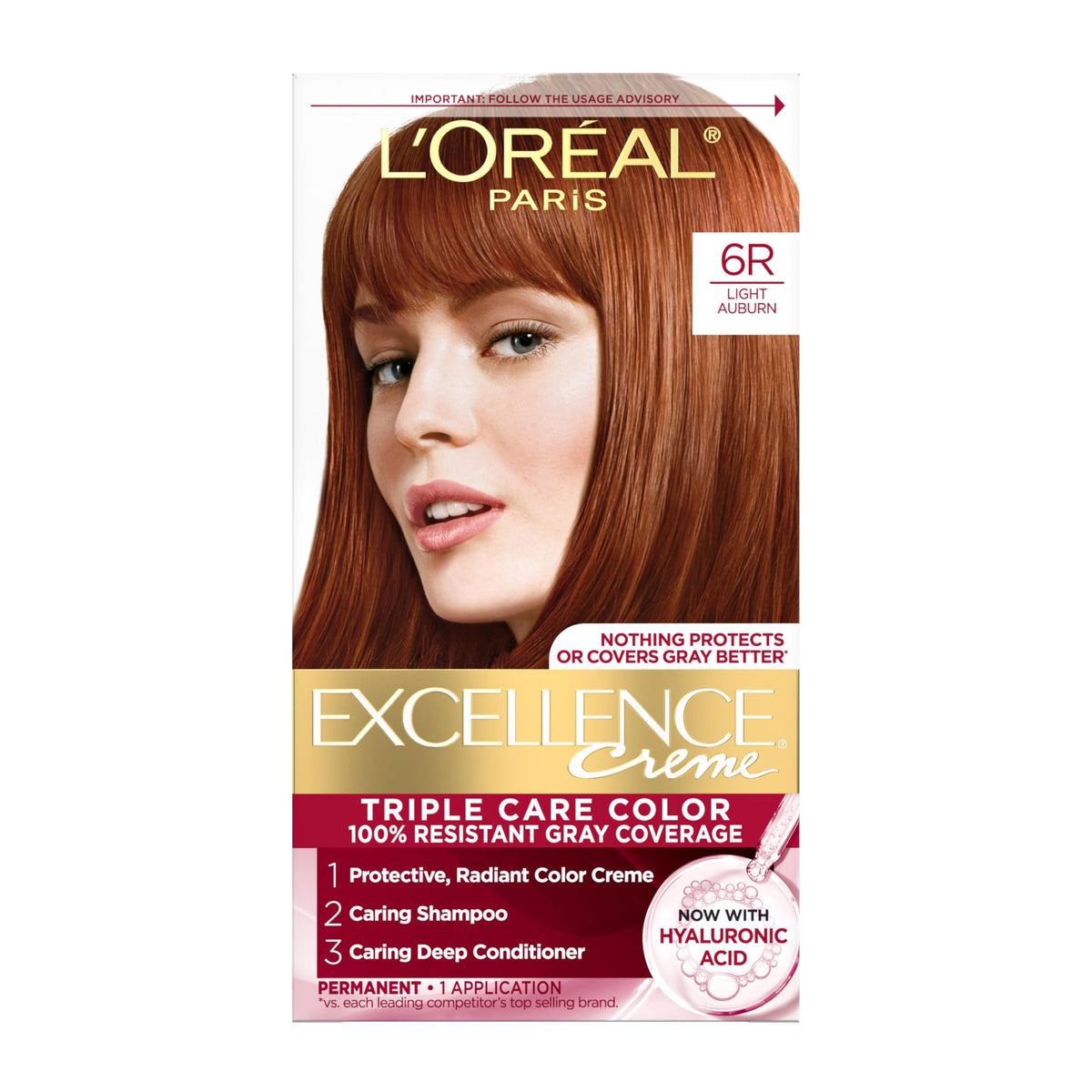 L'Oreal Paris Excellence Crème Teinture Cheveux 6R Châtain Clair kit complet