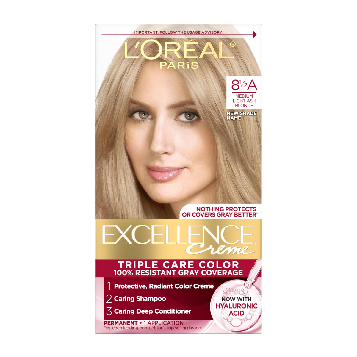 L'Oreal Paris Excellence Crème Teinture Cheveux 8.5A Blonde Cendrée vue avant