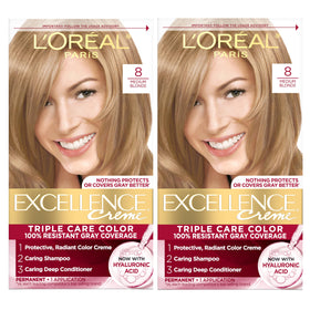 L'Oreal Paris Excellence Crème Teinture Cheveux 8 Blond Moyen avant et après