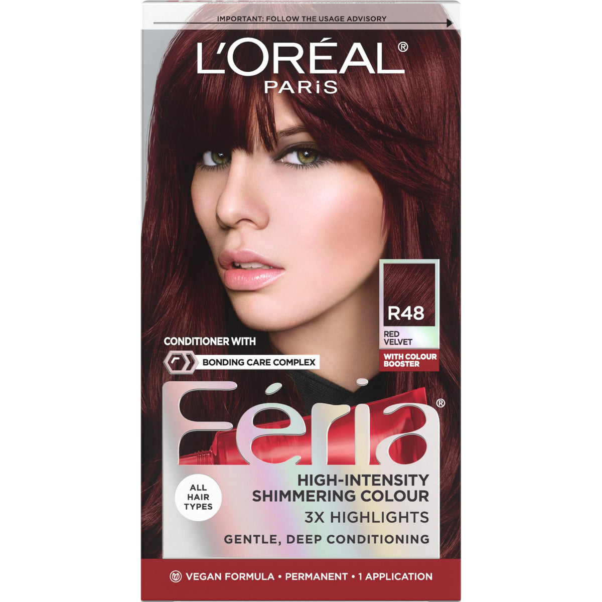 L'Oreal Paris Feria Coloration Permanente R48 Velours Rouge kit avant application