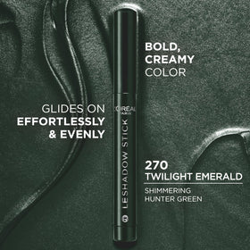 L'Oreal Paris Le Shadow Stick 270 Twilight Emerald en position verticale montrant son design élégant