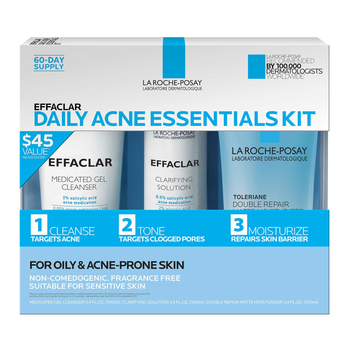 La Roche-Posay Effaclar Kit Vue de l'avant avec Gel Nettoyant, Toner et Hydratant