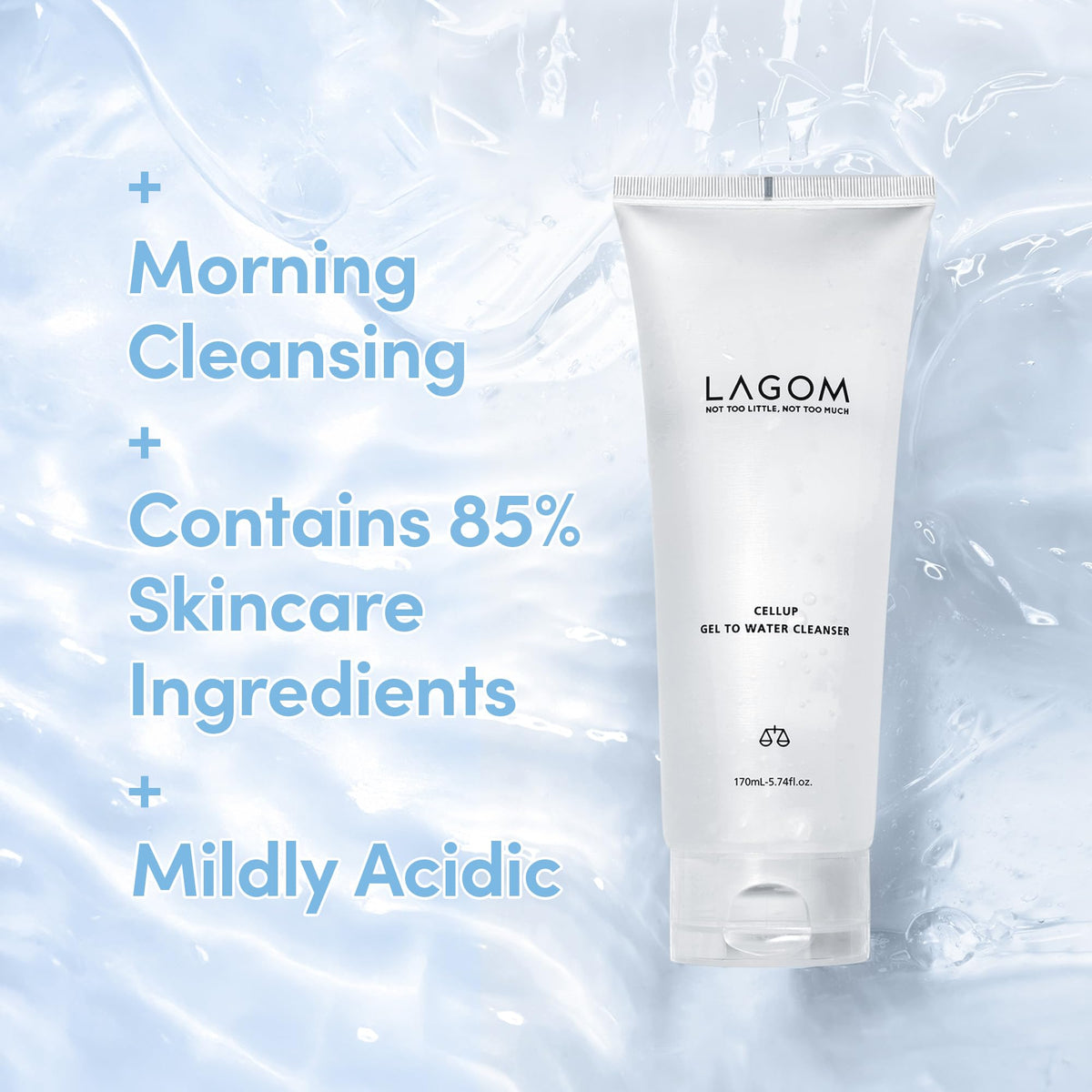 LAGOM Gel Nettoyant Cellup 220g en action sur peau humide