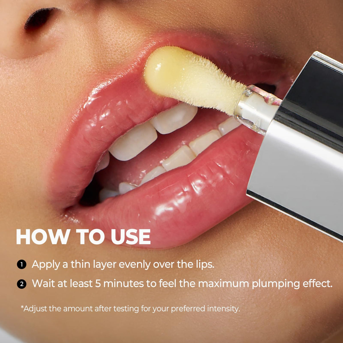 Laka Spicy Lip Plumper appliqué sur des lèvres