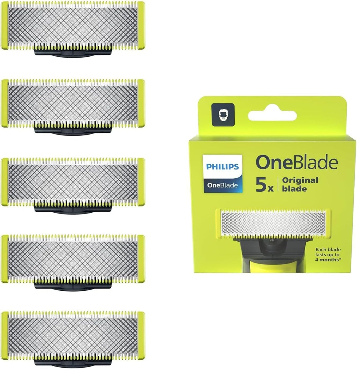 Lames de remplacement Philips OneBlade en acier inoxydable, vue de face
