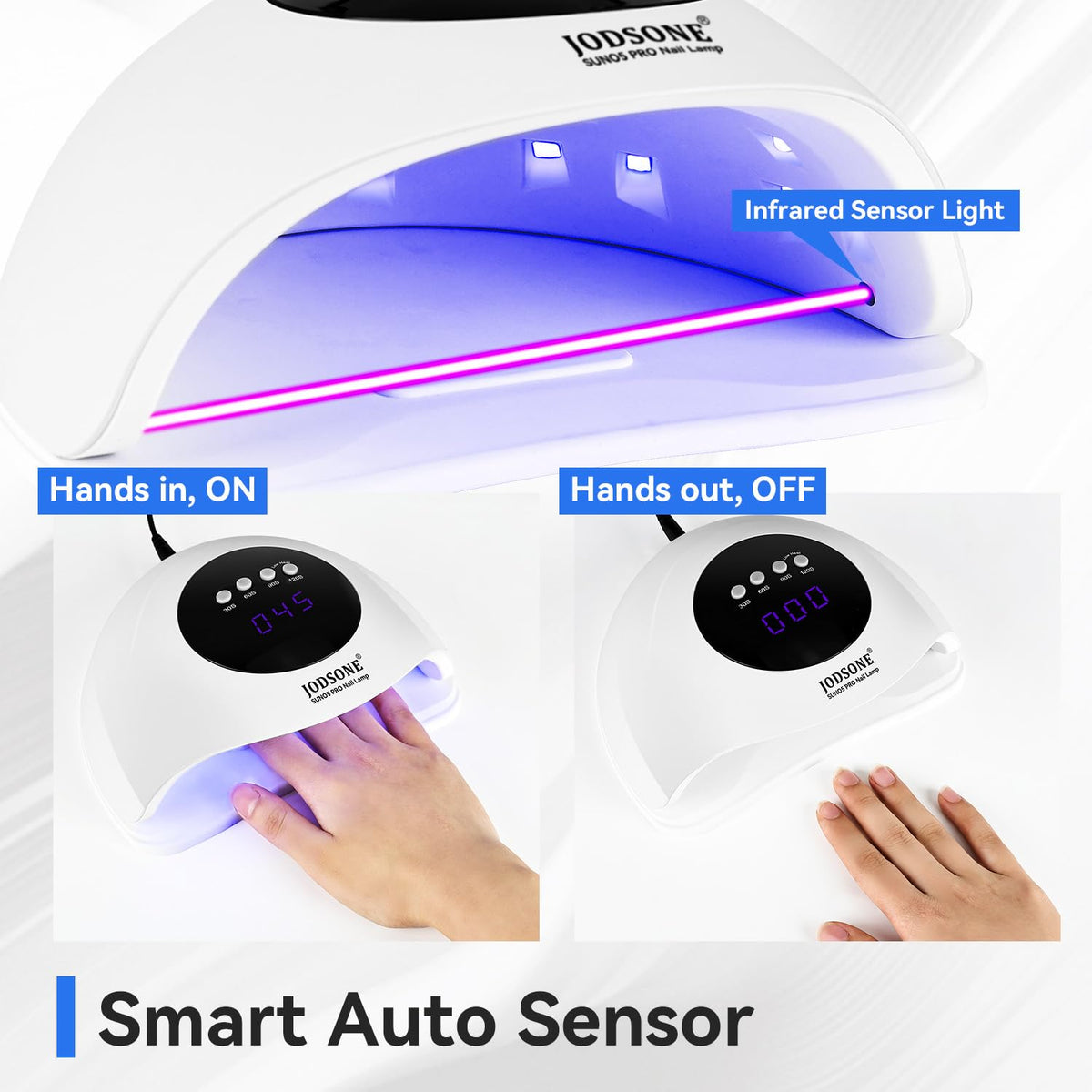 Lampe à ongles JODSONE en utilisation avec des mains placées à l'intérieur