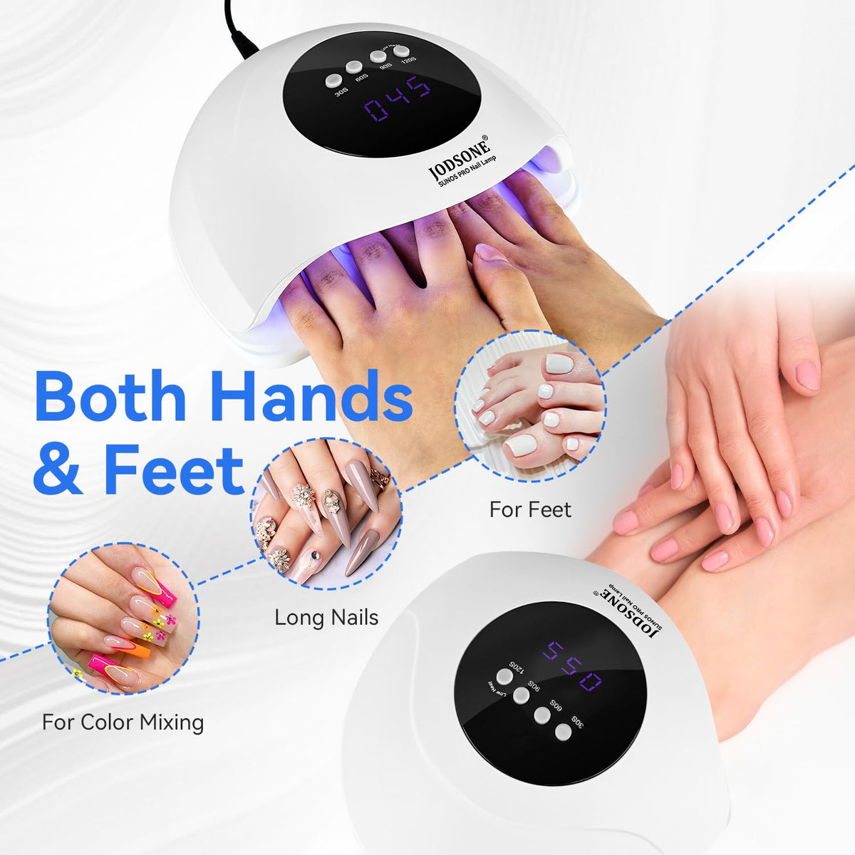 Lampe à ongles JODSONE vue de côté, avec boutons de contrôle