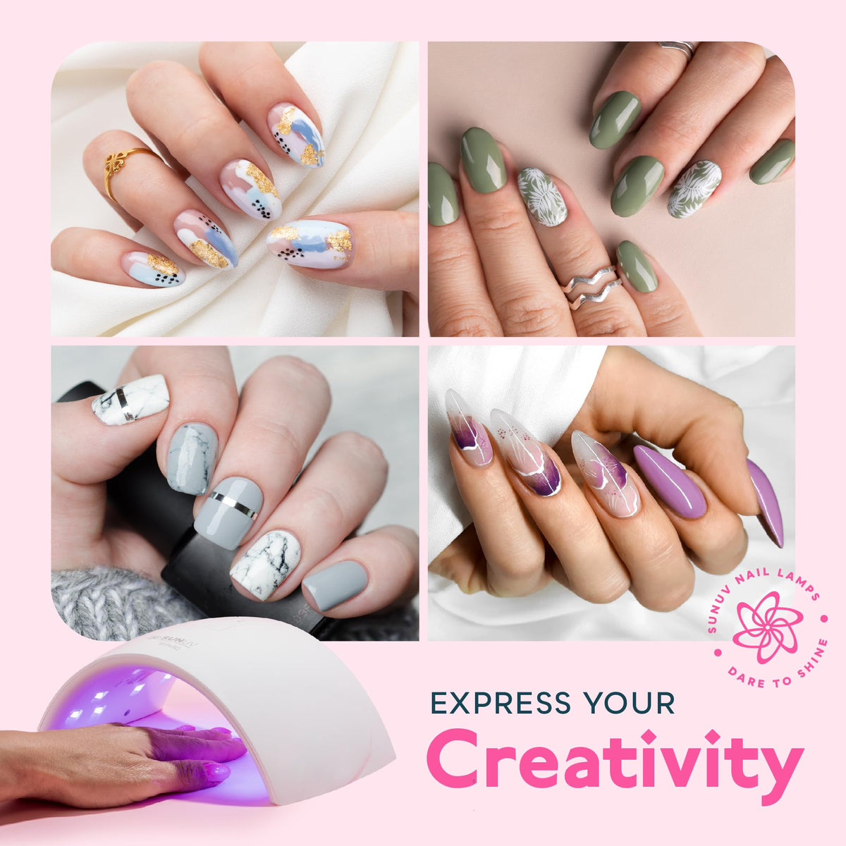 Lampe à ongles SUNUV SUN9C avec divers vernis gel