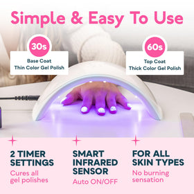 Lampe à ongles SUNUV SUN9C en bleu avec vernis gel à côté