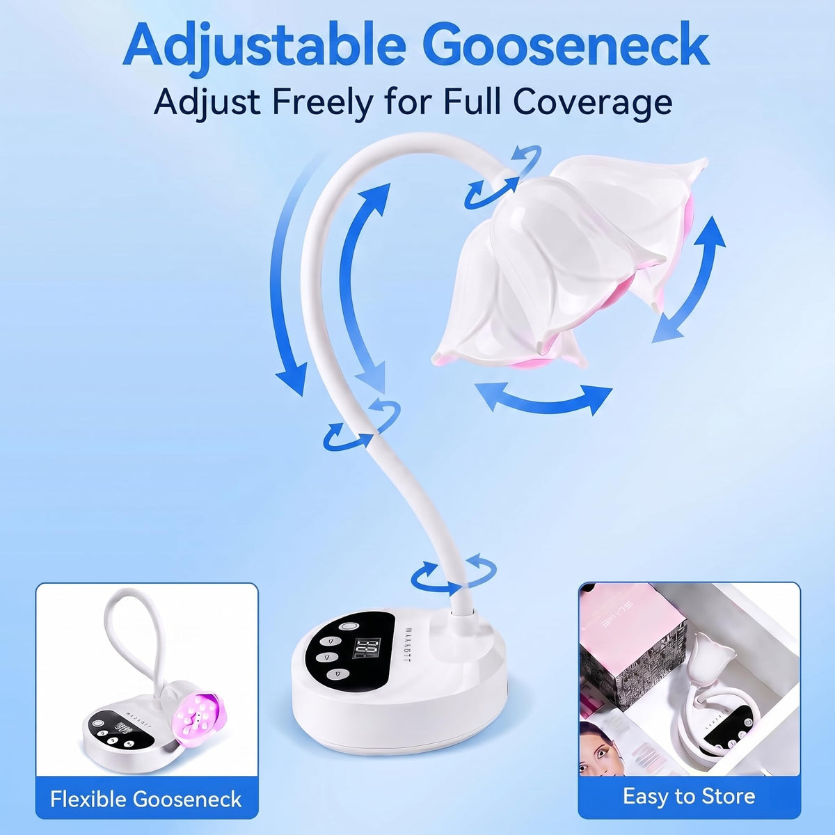 Lampe UV LED Makartt sur une coiffeuse avec des produits de manucure