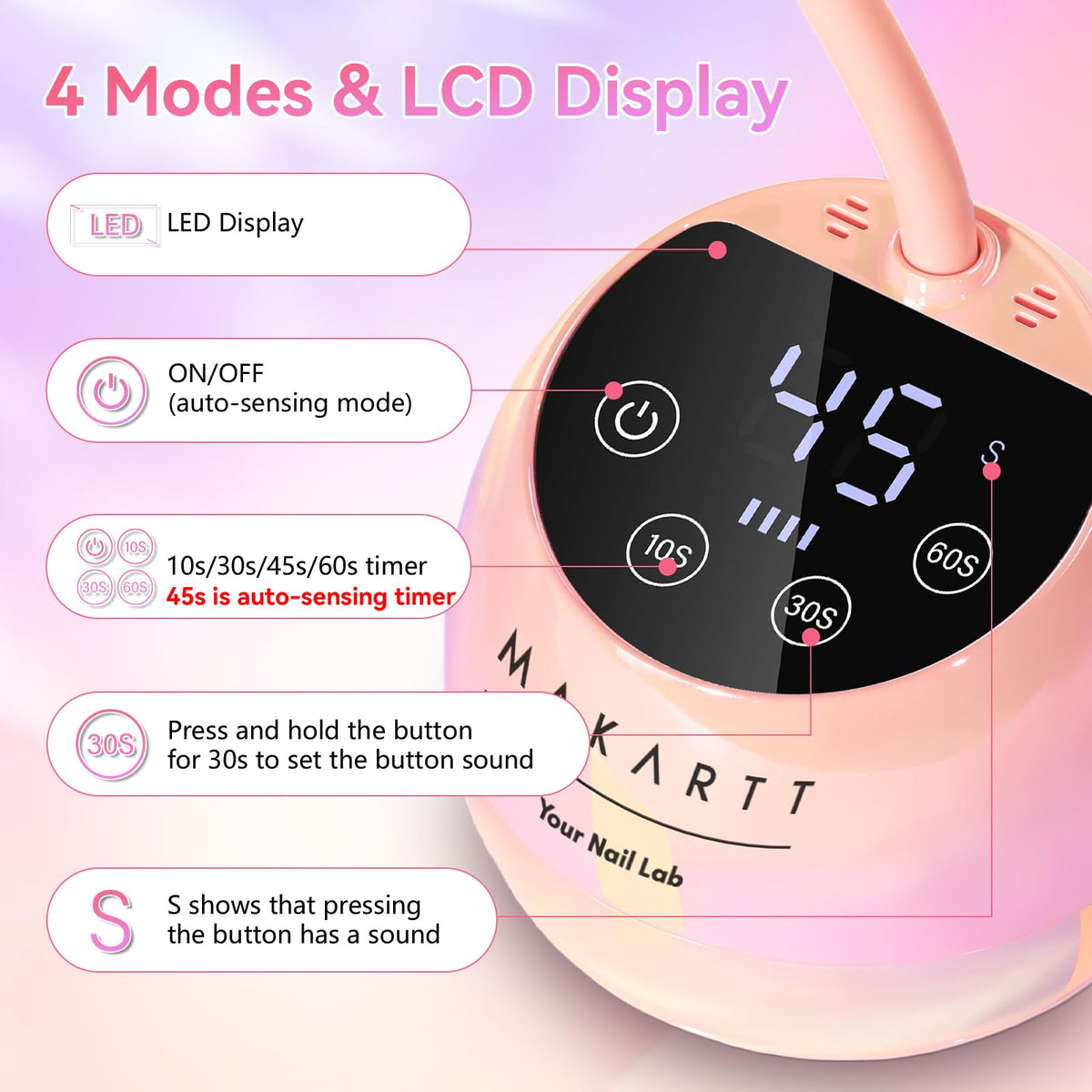 Lampe UV Makartt en rose glacé sur un fond neutre