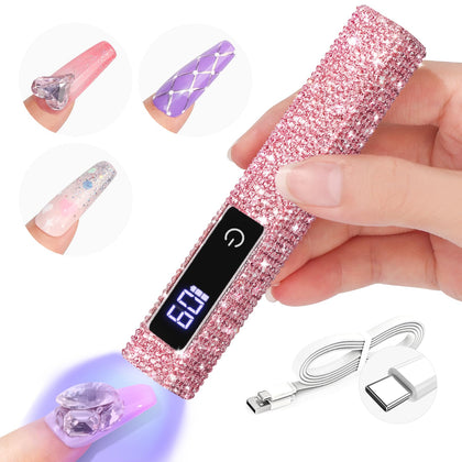 Lampe UV SAVILAND portable rose pailleté vue de face