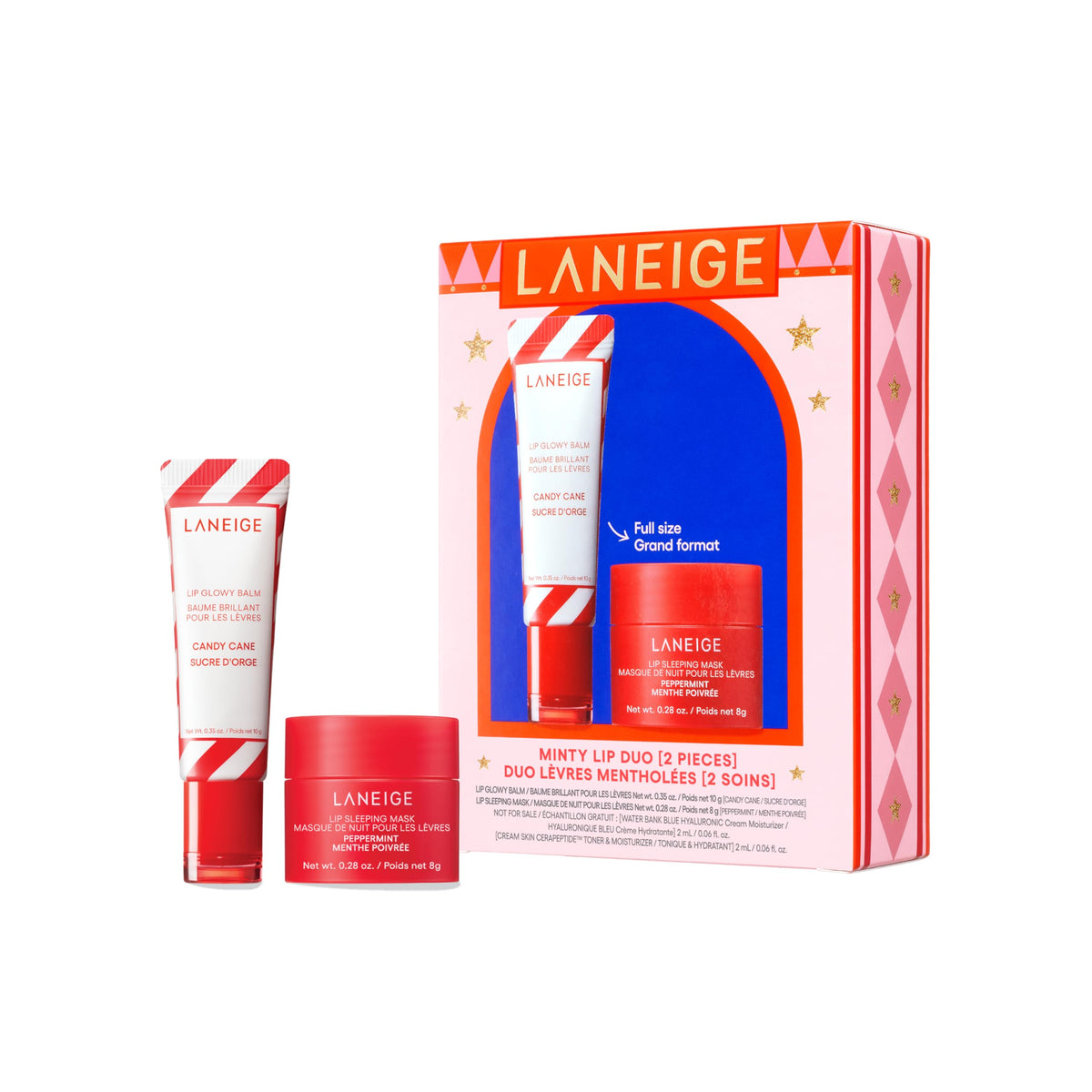 LANEIGE Duo de Soins des Lèvres - Masque de Nuit Menthe et Baume Candy Cane