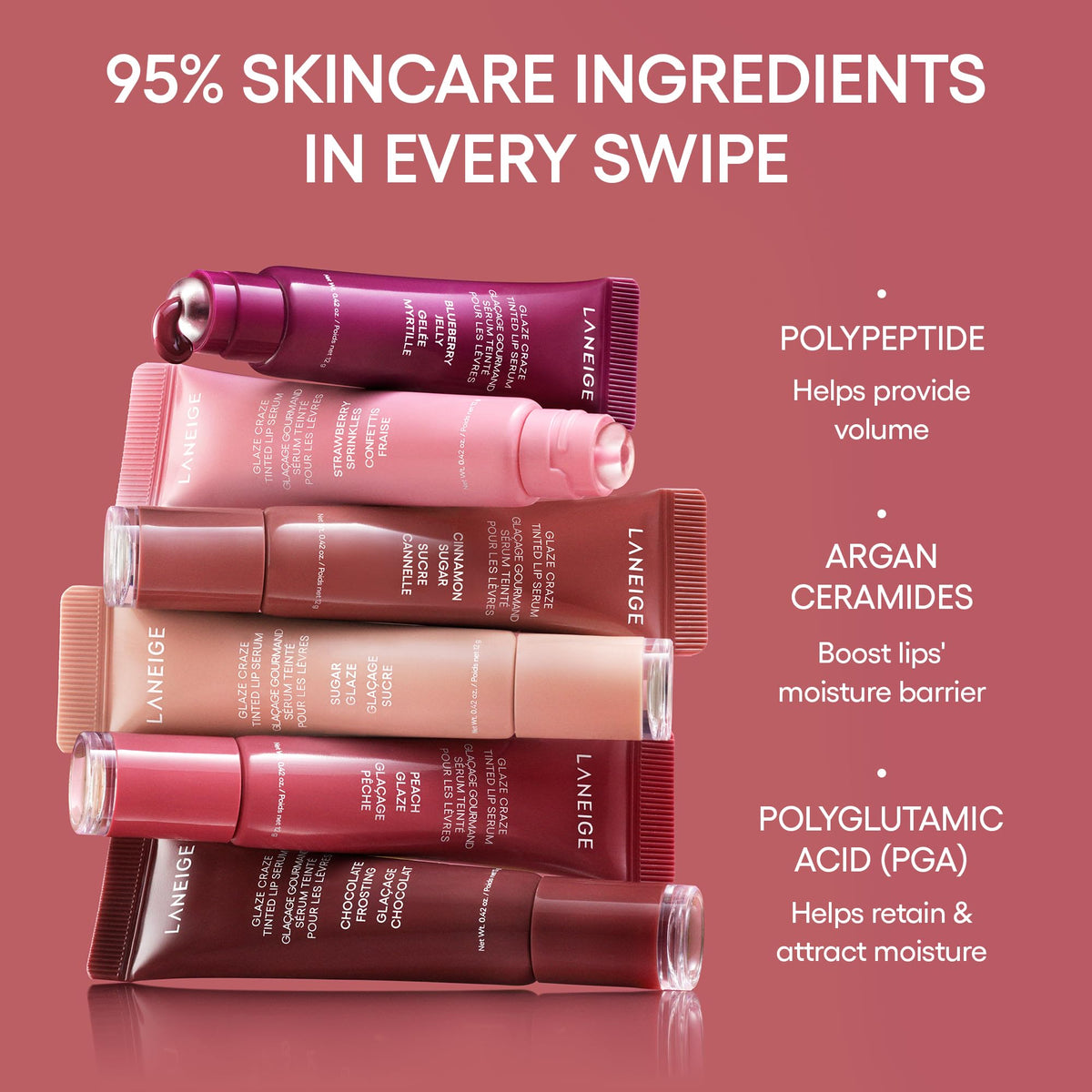 LANEIGE Glaze Craze Sérum à Lèvres Teinté Rose Jam 20g en usage