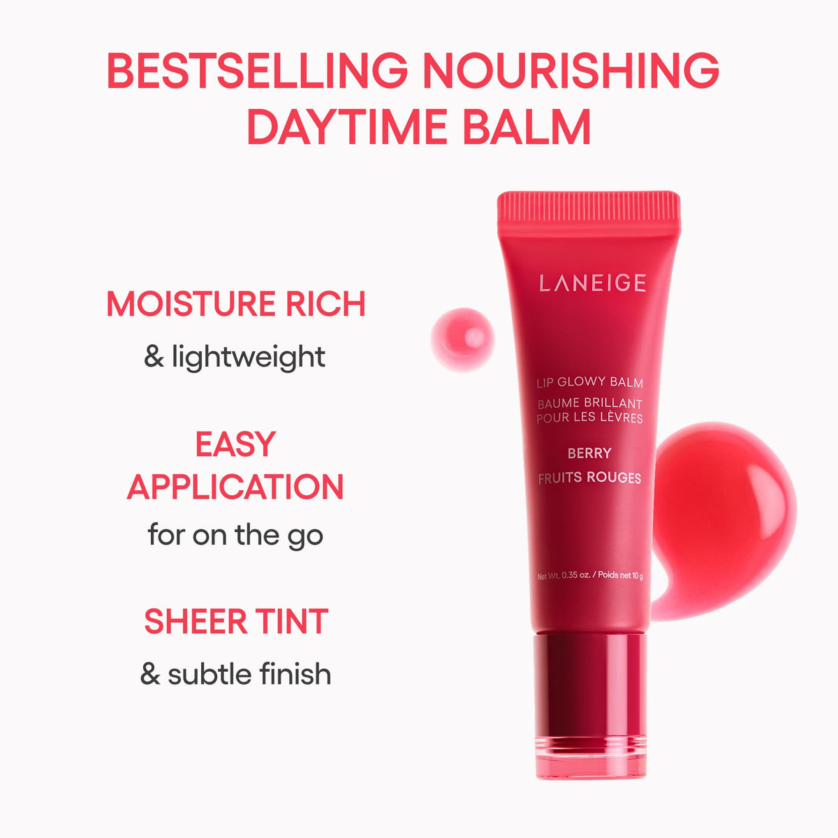LANEIGE Lip Glowy Balm application on lips, glossy finish