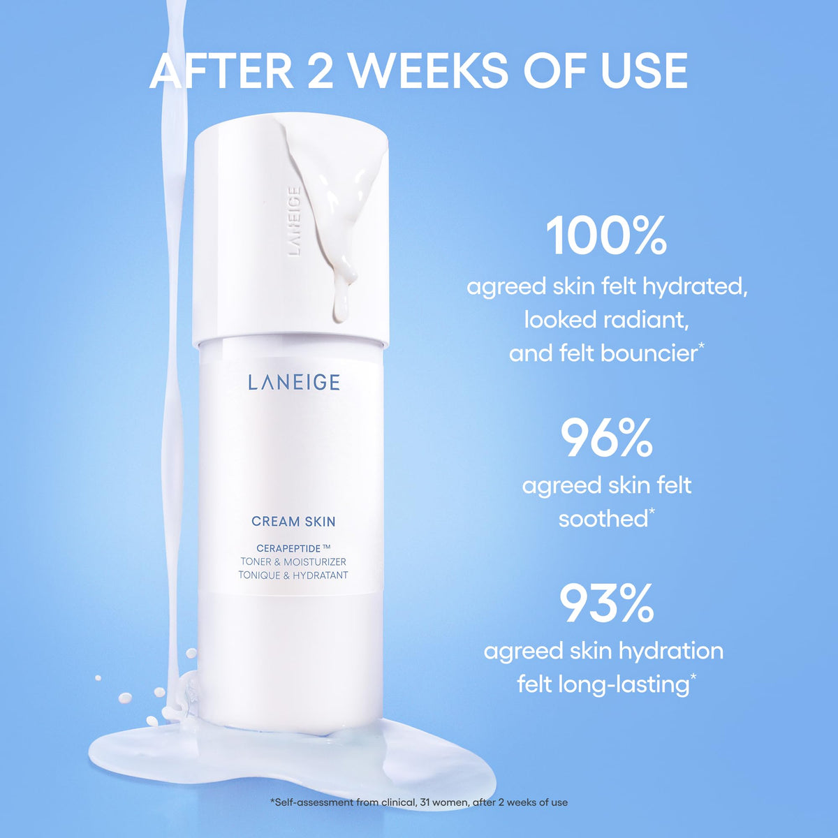 LANEIGE Toner Hydratant Crème 170 ml avec des fleurs en arrière-plan