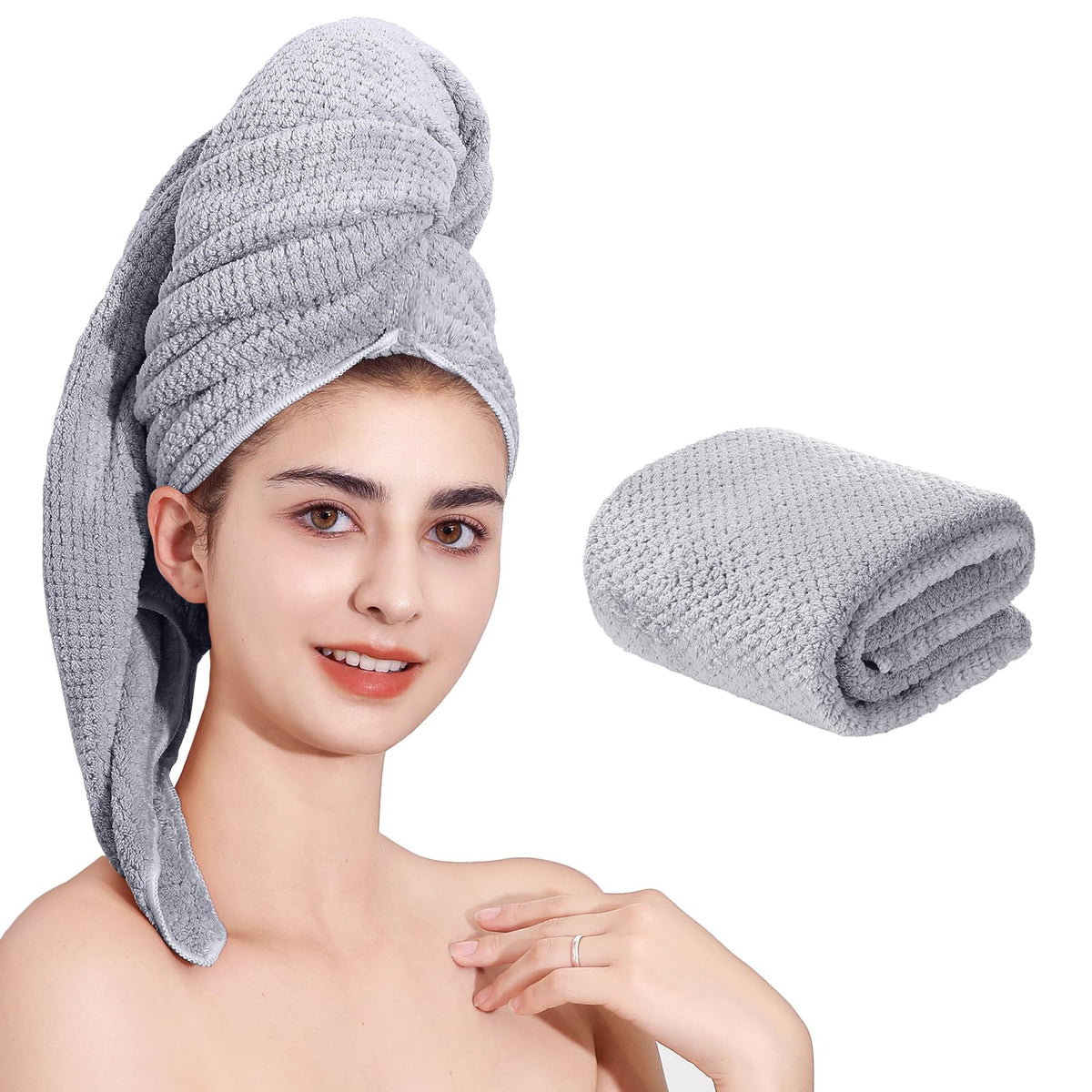 Laojbaba serviette microfibre cheveux gris vue avant, taille 24x48 pouces