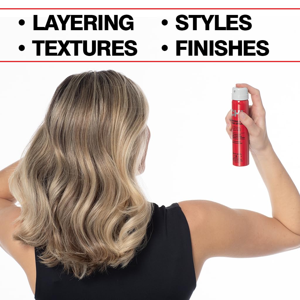 Laque CHI Enviro 54 sur une coiffeuse avec accessoires de coiffure