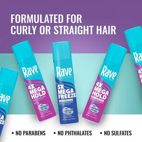 Laque coiffante rave 4X Mega sur une coiffeuse