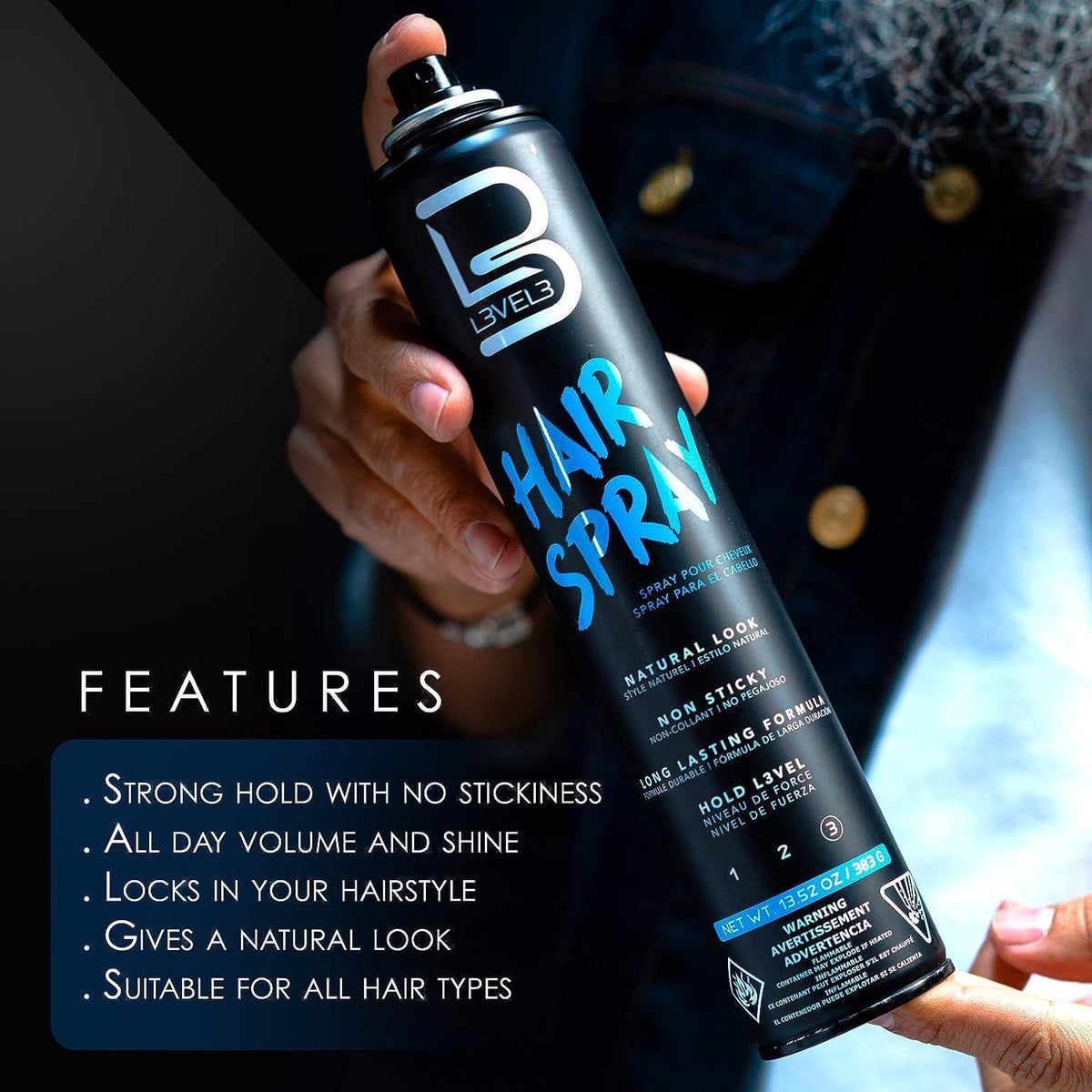 Laque L3 680g en usage sur cheveux coiffés