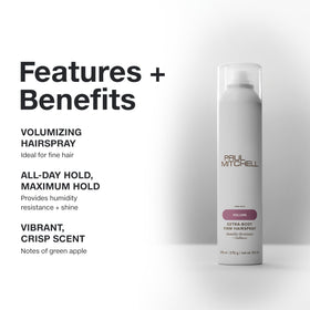 Laque Paul Mitchell Extra-Body Volume dans un cadre de salle de bain