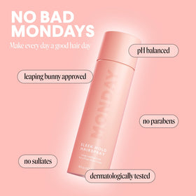 Laque SLEEK HOLD MONDAY HAIRCARE en contexte de salle de bain