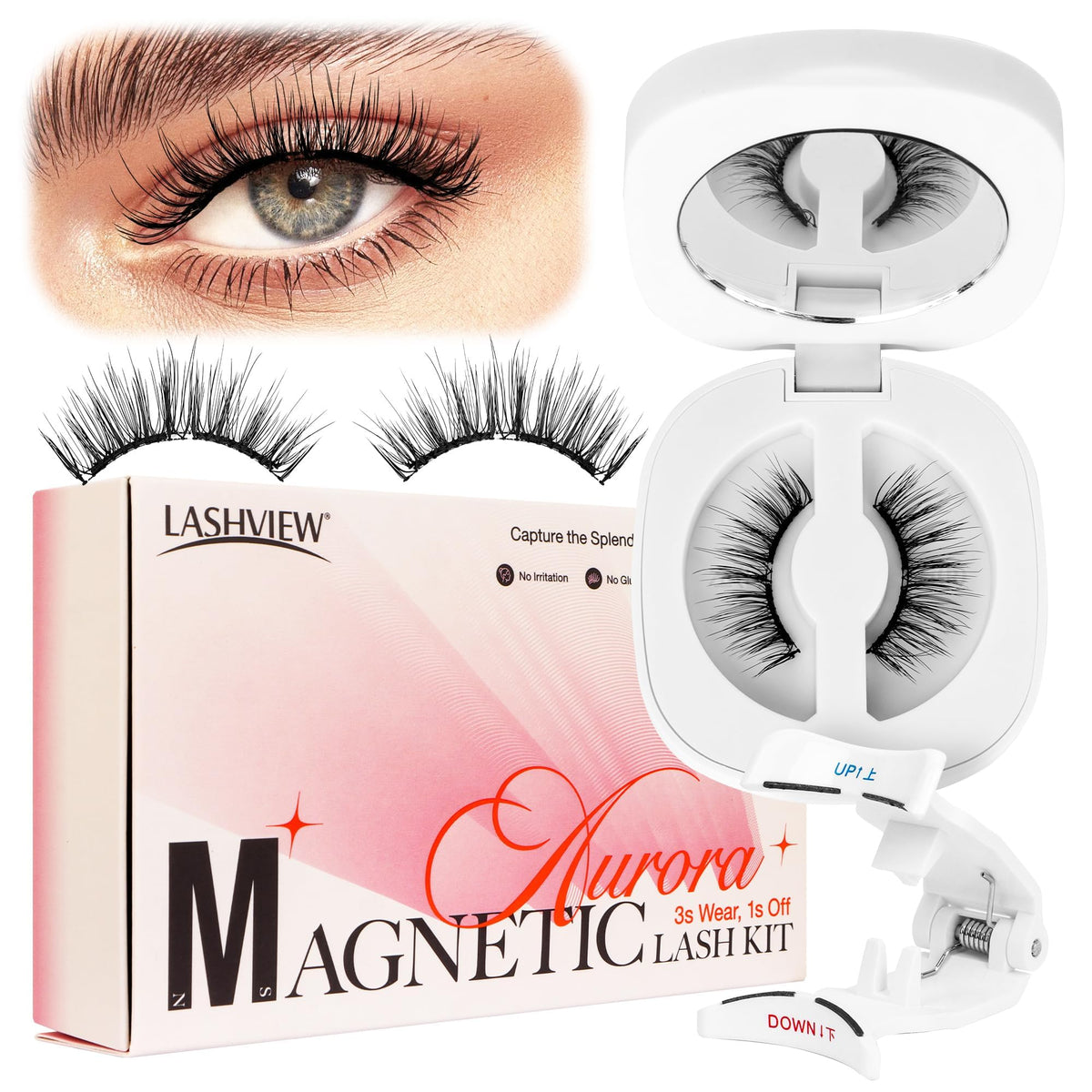 LASHVIEW Faux Cils Magnétiques RCM01-1 vue avant avec application