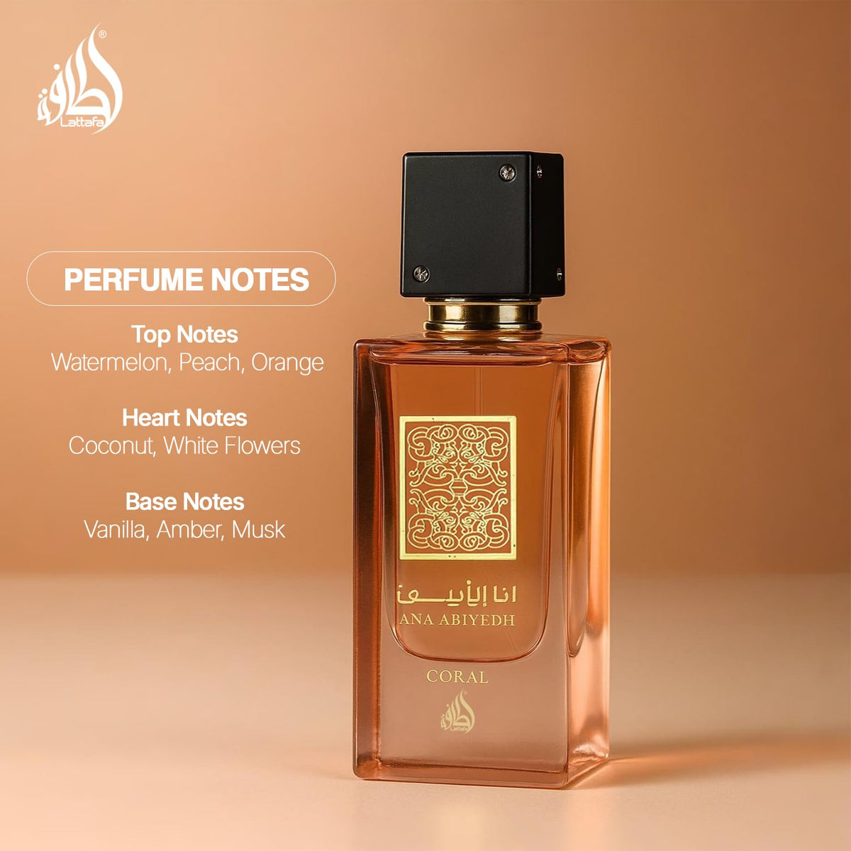 Lattafa Ana Abiyedh Coral Eau de Parfum sur une table