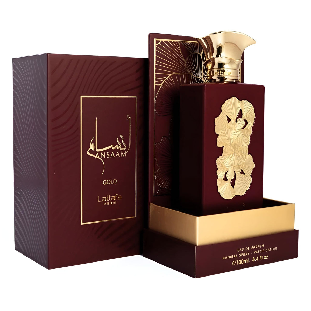 Lattafa Ansaam Gold Eau de Parfum sur fond blanc