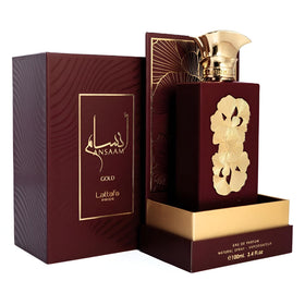 Lattafa Ansaam Gold Eau de Parfum sur fond blanc