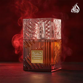 Lattafa Khamrah Dukhan avec accessoires de parfum