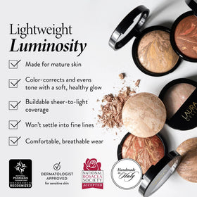 LAURA GELLER Fond de Teint Poudré Illuminant Porcelain texture sur main