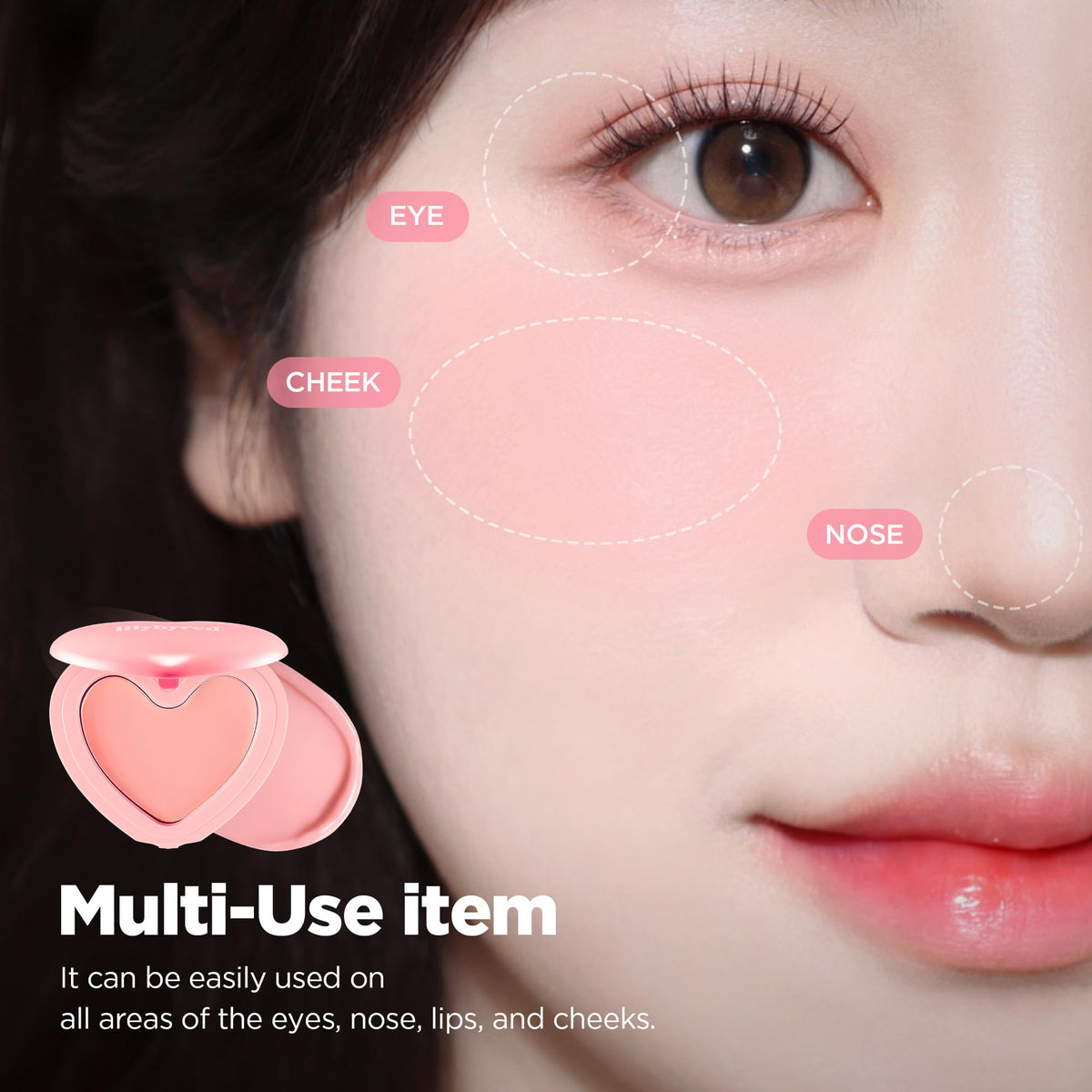 lilybyred Luv Beam Cheek Balm cœur à côté d'autres produits de maquillage