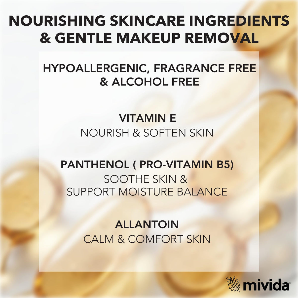 Lingettes mivida avec vitamine E sur fond blanc